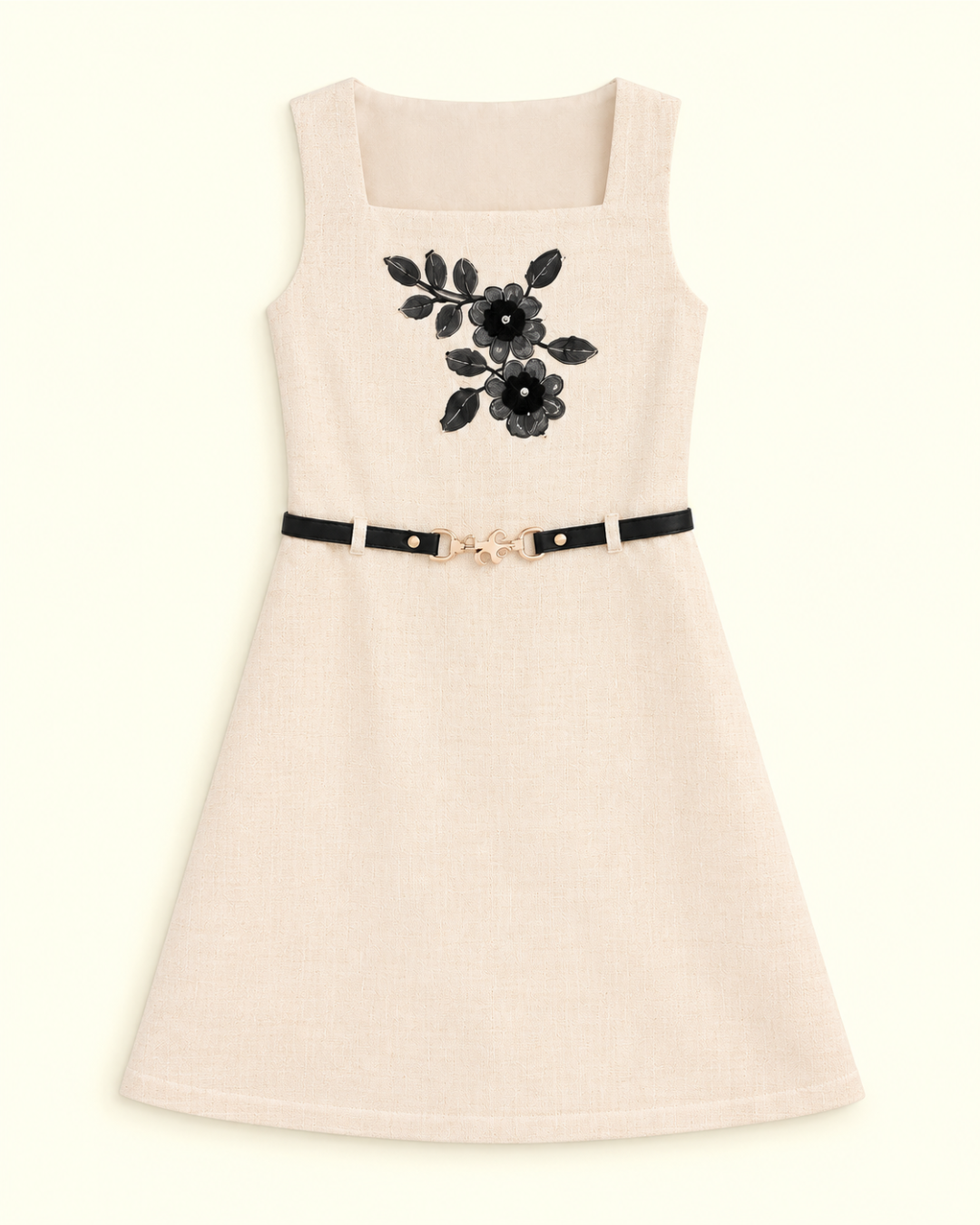 Midnight Blossom | Embroidered Dress & Floral Overlay Set